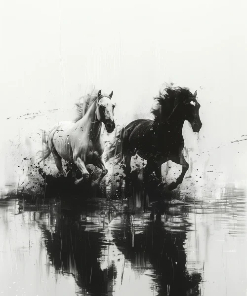 Chevaux galopant dans l'eau